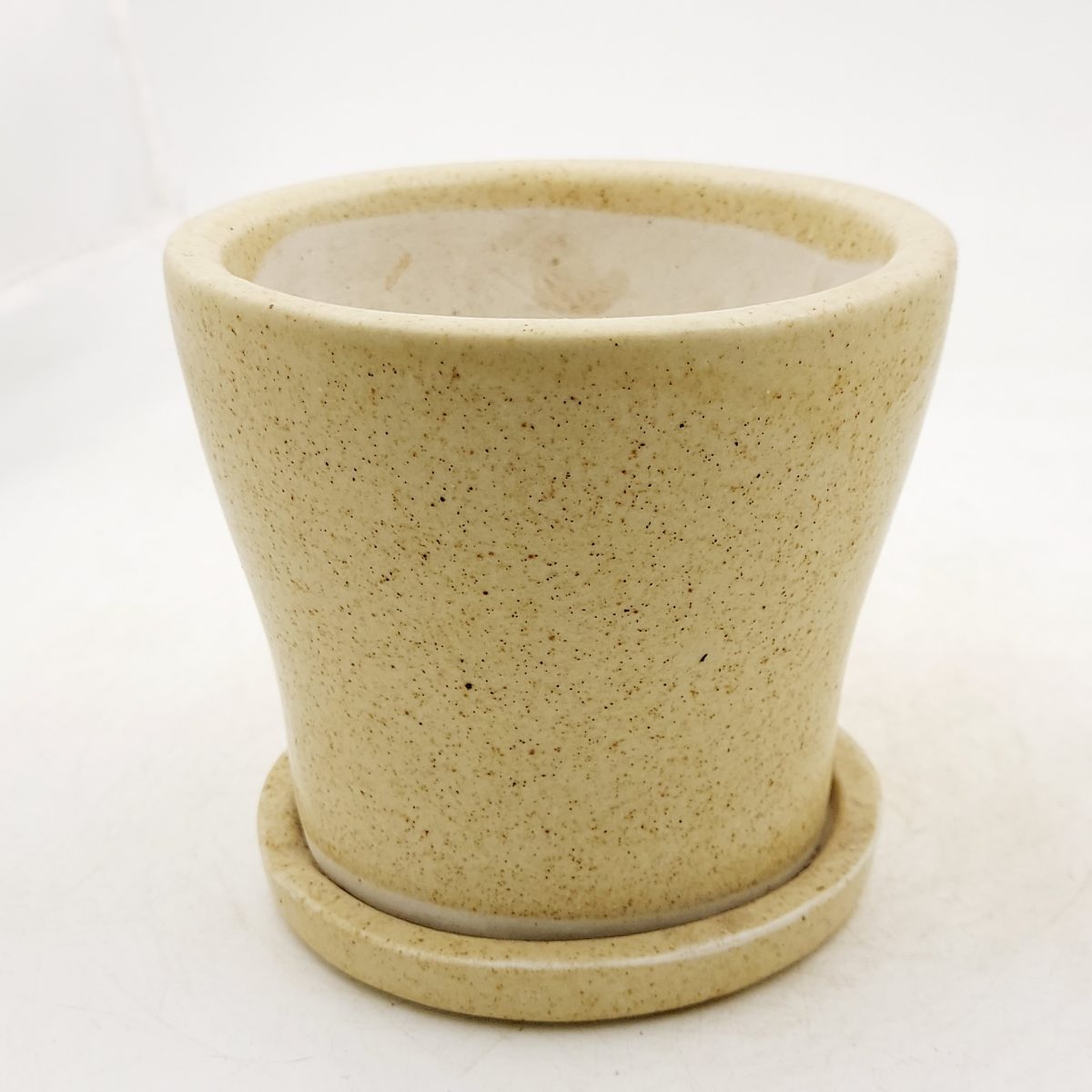 Cone pot with plate - Beige