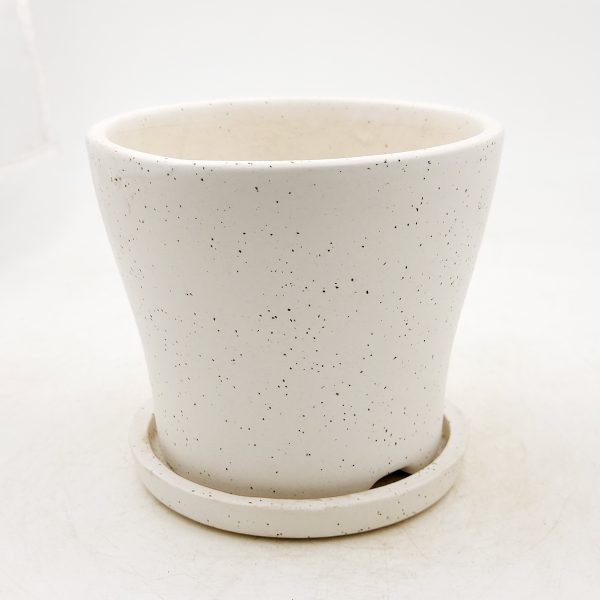 Cone pot with plate - White