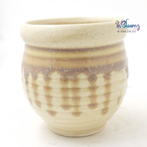 Round pot with design - Beige